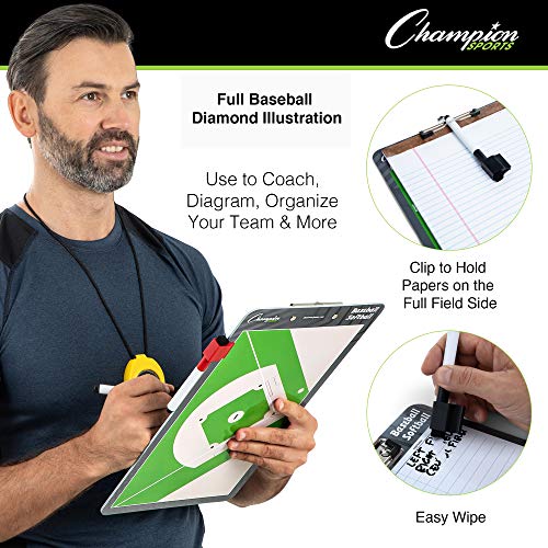 Champion Sports Large & XL Dry Erase Board For Coaching - Whiteboards for Strategizing, Techniques, Plays - 2-Sided Boards with Front Side Full Field - Backside Half Field and Lineup - color: Baseball/Softball, style: Standard Coaches Board