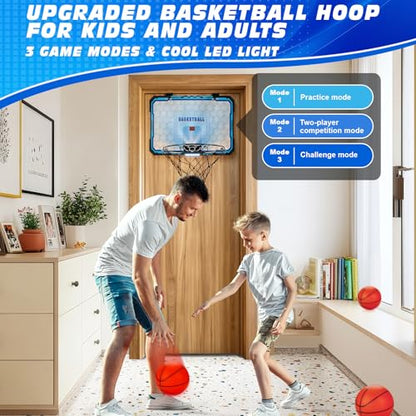 Indoor Basketball Hoop Boys Gifts for Teens Door Room Basketball Hoop Mini Hoop with Scoreboard, 3 Balls and Batteries Basketball Toys for 8 9 10 11 12