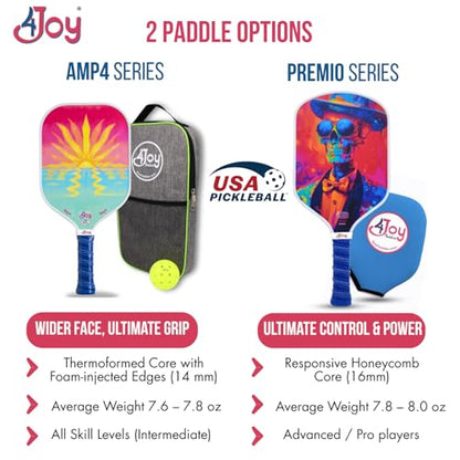 4Joy Pickleball Paddle Premio Series - Thermoformed Premium T700 Carbon Fiber Pickleball Paddless - Professional Pickleball Rackets for Women & Men - 16mm Honeycomb Core - USAP Approved - style: Union Pack: Sunset & Damask