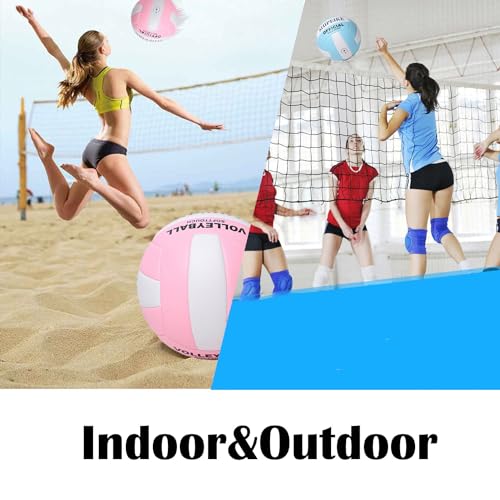 ABAJI Volleyball Official Ball Thicker PU Waterproof Anti-Explosion 15+ Years Kids Girls Boys Indoor Training Game Outdoor Sand Beach Pool Play Pump Needle - color: Pink