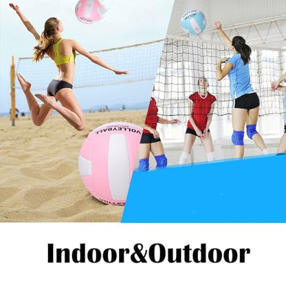 ABAJI Volleyball Official Ball Thicker PU Waterproof Anti-Explosion 15+ Years Kids Girls Boys Indoor Training Game Outdoor Sand Beach Pool Play Pump Needle - color: Pink
