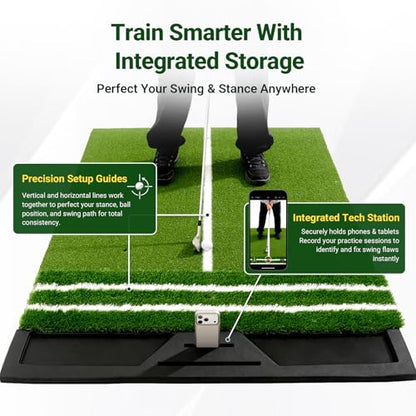 Large Golf Hitting Mat 6x4ft Indoor Outdoor Backyard, Golf Practice Mat with Phone Slot & Ball Tray, Heavy Duty Artificial Turf Driving Range Golf Simulator Mat with Alignment Line - color: 6x4FT;31mm