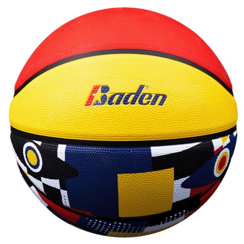 Baden | Legend Court Canvas | Creative Design Outdoor Rubber Game Basketball | Youth & Adult Size 5,6,7 - color: Blue/Yellow/Red, size: Size 6 (28.5")