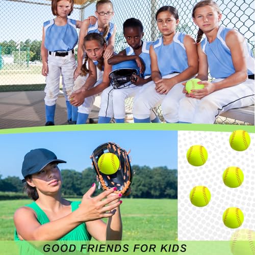20 Pack Sports Practice Softball with Mesh Bag Unmarked Leather Covered Official Size and Weight Slowpitch Softball Youth Fastpitch Softball Ball Yellow Training Ball for Game and Training