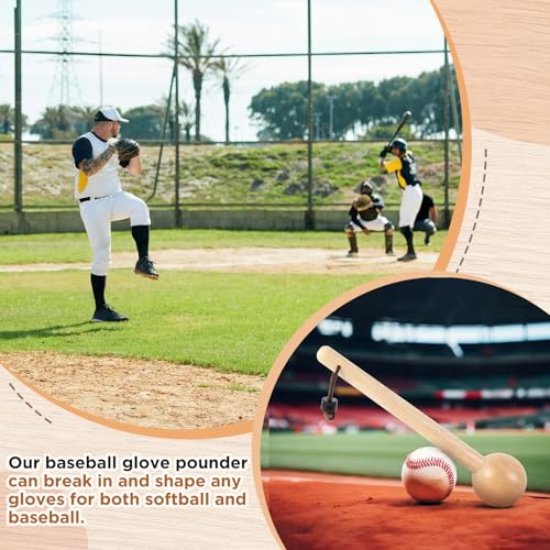 Hollowfly Baseball & Softball Glove Mallet-12 Inch Wooden Hammer with Leather Rope, Durable Glove Pocket Break-in Tool