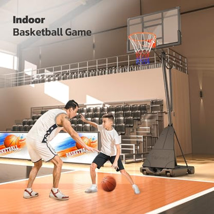 Yohood Basketball Hoop Outdoor Portable 44/48 Inch Backboard, 10ft Quickly Adjustable Basketball Goal System with Wheels for Court/Backyard/Driveway