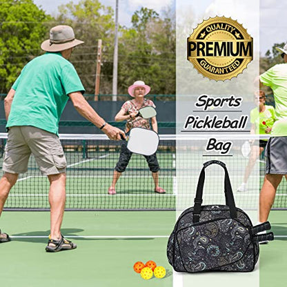Boulder Bee Pickleball Bags, Premium Pickleball Tote Bag for Girls, Women’s Hand/Shoulder Gym Bag w Water Bottle Holder, with Pickleball Racquet/Paddle Holder - color: Brown cashew flower