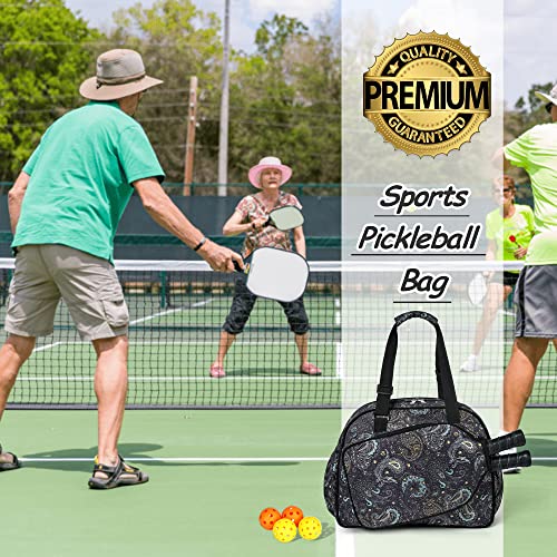 Boulder Bee Pickleball Bags, Premium Pickleball Tote Bag for Girls, Women’s Hand/Shoulder Gym Bag w Water Bottle Holder, with Pickleball Racquet/Paddle Holder - color: Brown cashew flower