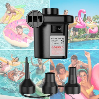 Electric Air Pump for Inflatables,Portable Quick-Fill Air Pump with 3 Nozzles,110-120V, Inflator & Deflator Pumps for Outdoor Camping, Air Mattress Beds,Boats,Inflatable Cushion,Couch,Pool Floats