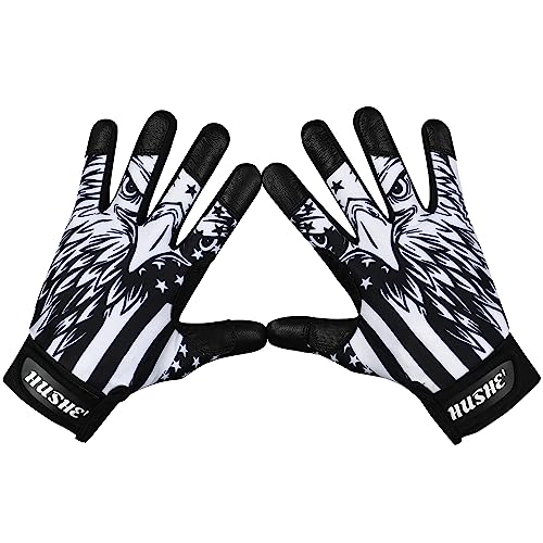 Hushe' American Flag Batting Gloves & Softball Gloves USA Flag Baseball Batting Gloves Youth Kids Baseball Batting Glove for Youth Men Adult & Unisex. - color: Black Eagle, size: Youth X-Large