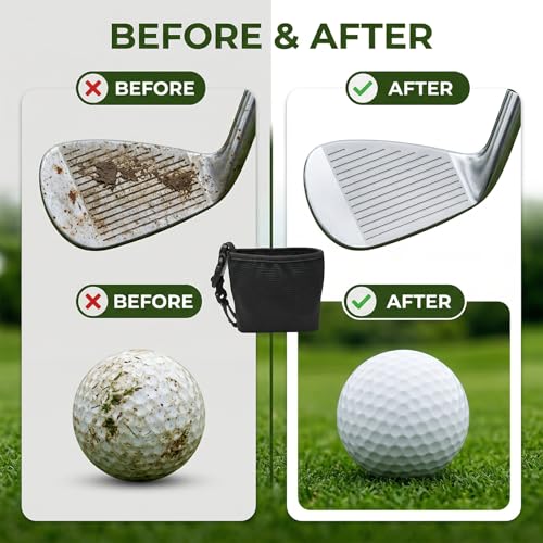 1 Pack Black Golf Club & Ball Cleaning Bag - Golf Bag Accessories, Waterproof Liner Detachable Clip Machine Washable for Course Practice Golfer Gifts for Men