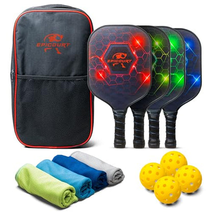 Pickleball Paddle Set - USAPA Approved Fiberglass Paddles | Lightweight Honeycomb Core | Includes 4 Balls, Carry Bag, and Cooling Towels | Ideal for All Players by EPICOURT - size: 4 Pack, style: Sport