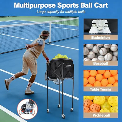 Pickleball & Tennis Ball Hopper, Sports Balls Teaching Cart, Portable Lightweight Softball Caddy, Large Capacity Baseball Basket Carrier for Training - color: Hopper with Bag
