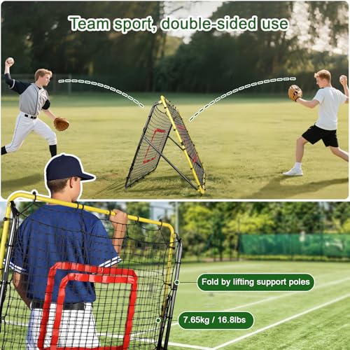 BaseGoal Baseball and Softball Rebounder Net,Baseball Rebounder,Volleyball Rebounder,Pitch Back Net,Multi-Sport Training Rebound Screen,with Pitching Target,Easy Adjustable Angles - style: 47x47 in Yellow