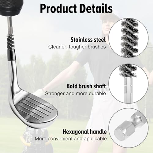 Nogeqi 4 Pack Golf Club Hosel Brush, Stainless Steel Wire Brush Cleaning Tool with Hex Shank Handle for Wood and Iron Golf Clubs, Compatible with Electric Drill