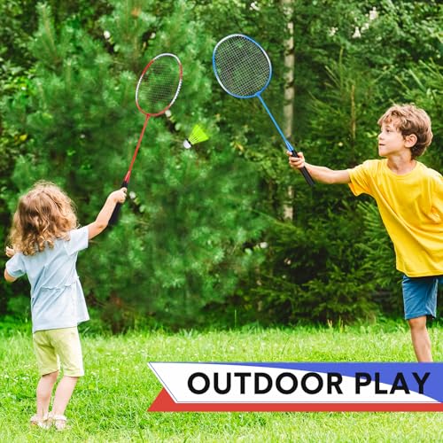 12 Pack Badminton Rackets Set Including Badminton Racquets, Nylon Shuttlecocks and Carry Bag for Outdoor Backyard Games Beginners - color: Blue White, Red White