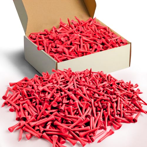 FINGER TEN Bamboo Golf Tees Wood 1 1/2 2 3/4 3 1/4 Inch Wooden Short Long Tee Color Bulk 250/500/1000/2000 Count for Men Women Kids in Red Pink USA Flag - color: Red, size: 500 Count(1 1/2 Inch)
