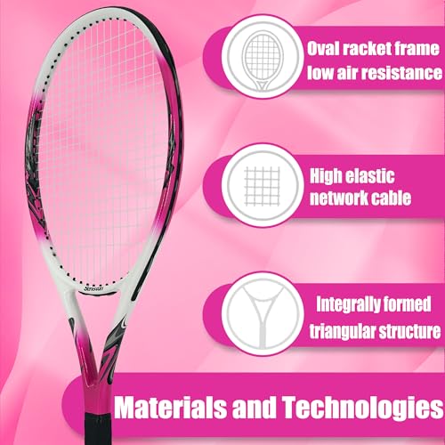 Senston 27 inch Tennis Racket for Adults 1 Pack Tennis Racket Set Tennis Overgrip, Vibration Damper - color: red
