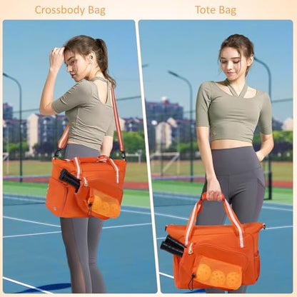Pickleball Bag for Women Men,Pickleball Tote Bag with Shoe Compartment - color: Orange