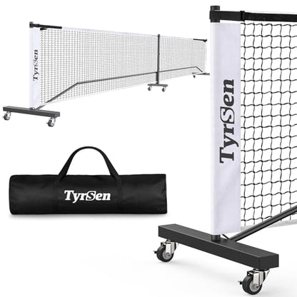 Portable Pickleball Net System on Wheels, 22FT Strong PE Net, Metal Frame, 1 Carry Bag, Driveway & Backyard