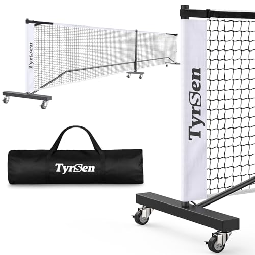 Portable Pickleball Net System on Wheels, 22FT Strong PE Net, Metal Frame, 1 Carry Bag, Driveway & Backyard