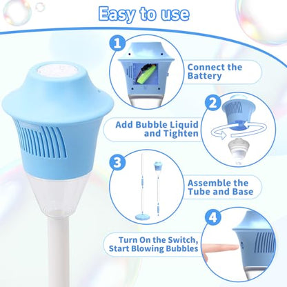 Infowush Bubble Machine for Kids, Automatic Standing Bubble Maker Machine Height Adjustable Up to 47 Inches Outdoor Battery Bubble Machine with Light/Music for Toddlers Birthday Party Gifts（Blue） - color: Blue