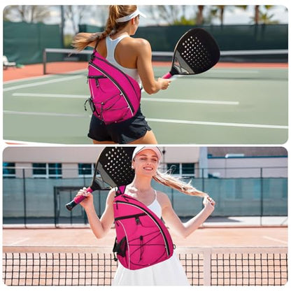 WOLT Pickleball Bag,Crossbody Sling Bags for Women Men,Pickleball Backpack with Fence Hook for Tennis, Racketball - color: Pink