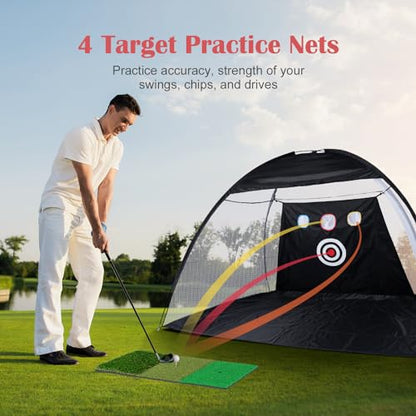 Golf Net, 10 x 7ft Backyard Practice net, Golf Hitting,Driving Net with mat for Indoor/Outdoor - style: Parallel Target
