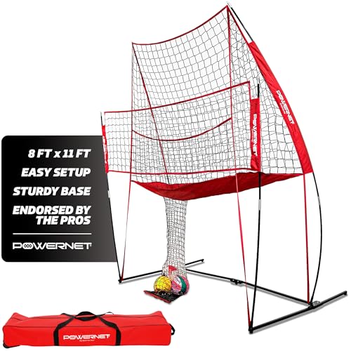 PowerNet Volleyball Net for Backyard Games & Practice, Portable Rebounder Net with Ball Return, Indoor & Outdoor Volleyball Training Equipment for Serving, Passing & Hitting Drills (Spike Trainer)