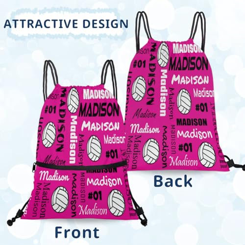 Custom Volleyball Style Drawstring Bag, Personalized Sports Ball Backpack Drawstring Sack Cinch Bags for Team Gift Party Favors, Pink - color: Navy