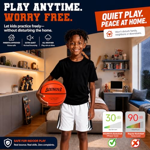 BOUNOVA Silent Basketball | Real Feel Powerful Bounce | Elegant Gift Box Packaging | Pro-Grade PU Foam Indoor Basketballs for Quiet Dribbling & Training - size: Size 3