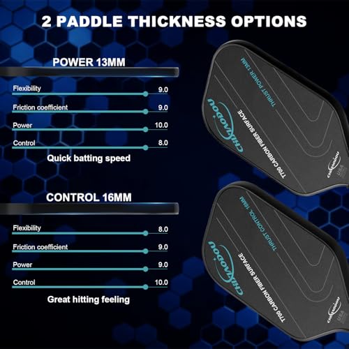 Pickleball Paddles, Multi-Layer T700 Textured Carbon Fiber Pickleball Paddle, 2-Types of Thickenesses, USAPA Approved Carbon Fiber Surface Pickle Ball Paddle, Strong Power, Stability and Spin Surface - size: 13MM