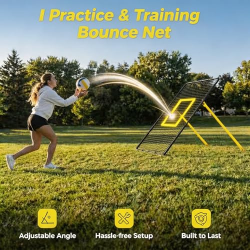 Volleyball Rebounder Net 7x4 Ft, Bounce Back Training Equipment with Angle Customization for Practicing Digging, Setting, Spiking - color: Black&Yellow