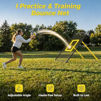 Volleyball Rebounder Net 7x4 Ft, Bounce Back Training Equipment with Angle Customization for Practicing Digging, Setting, Spiking - color: Black&Yellow