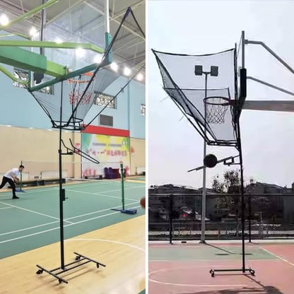 Basketball Shot Return Apparatus Rolling Net Floor Standing Backboard Rebounder Attachment for Traditional Pole/Wall Mounted Hoops Height Adjustable Shooting Racks