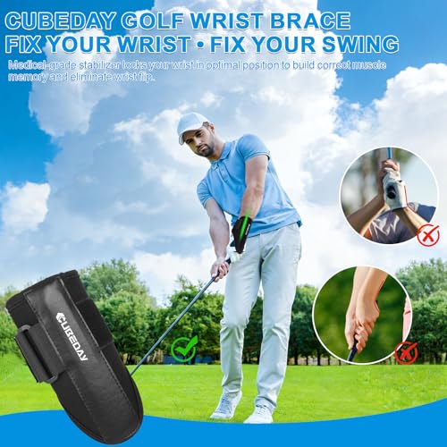 Golf Wrist Brace & Arm Band Training Aid Kit - Pro Golf Swing Trainer for Impact Control & Muscle Memory - Adjustable Golf Wrist Training Aid to Fix Slices, Hooks & Chicken Wing - Men & Women