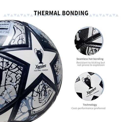 Professional Soccer Ball Size 5, Thermal Bonded Waterproof PU Match-Quality Training Ball with Pump - color: Gray