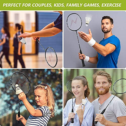 Nalax Badminton Set, 2 Player Badminton Rackets Professional Graphite High-Grade Badminton Racquet with 3 Shuttlecocks and 1 Carrying Bag for Outdoor Backyard Games Perfect for Adults Kids