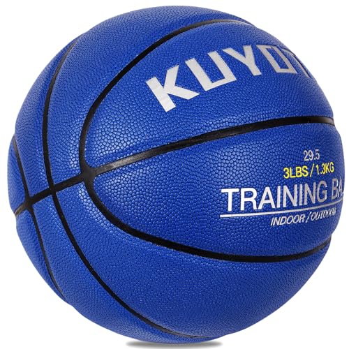 KUYOTQ 3LBS/3.3LBS/2.2LBS Weighted Heavy Training Basketball 29.5/28.5" in and Outdoor Improving Handling Dribbling Passing Rebounding Skill Composite Size 7/6 Weighted Training Basketball Equipment - color: Blue Weighted Basketball 3.0LBS/1.3KG, size: Si