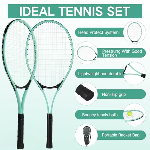 4 Pcs Tennis Rackets for Adult Recreational 4 Players 27" Tennis Racquet Lightweight Tennis Racket with 3 Tennis Balls for Training Beginners with Overgrips Carry Bag - color: Pink,Green,Blue,Red