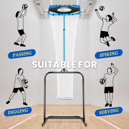 Volleyball Setter Training Net，Height & Angle Adjustable Volley Ball Training Equipment with Steel Frame，Stable Base for Indoor and Outdoor，Volleyball Spike Trainer for Setting,Serving,Spiking