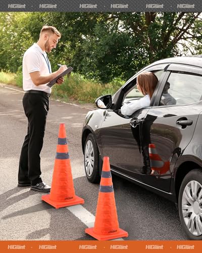 HiGiant [4 Pack] Collapsible Traffic Safety Cones 28 Inch, Orange Pop-up Cones with Reflective Collar, Caution Cones for Road Driving Practice and Parking lot