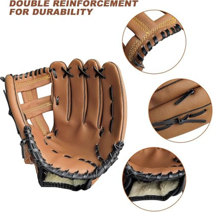 Baseball Glove for Adults & Youth | 10.5-12.5 Inch Training Outfield Mitt | Premium Synthetic Leather | Right-Hand Throw Baseball Softball - color: Brown Black, size: 10.5 inch