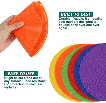 60 Pcs Poly Vinyl Spot Markers Rubber Floor Dots Non Slip Agility Markers Flat Field Cones for PE Gym Classes, Classroom Activities and Games, Soccer Basketball Sports Speed Agility Training