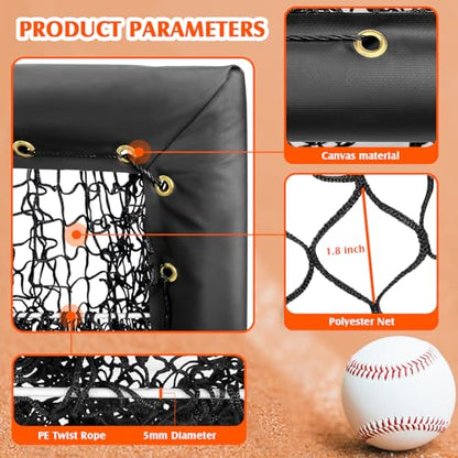 Pitching Net, Portable 9 Hole Baseball & Sotball with Strike Zone - Height Adjustable Easy Setup for Indoor/Outdoor