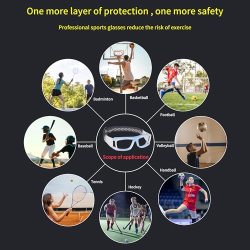 SooGree Sport Glasses for Men Women Basketball Football Sport Goggles Anti Fog Shock Collision Wearable Glasses - color: Clear Frame Blue Nose Pads