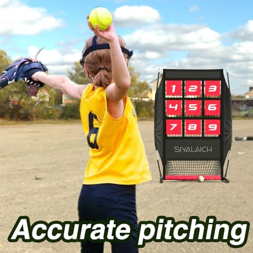 Ultimate Portable Pitching Target Net for Baseball, Softball & Football | Pro-Tested Practice System with Numbered Strike Zone | Includes Carry Bag & Enables Quick Assembly - color: Black/Red