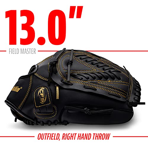 Franklin Sports Field Master Baseball + Softball Glove - Field Master Adult + Youth Baseball + Softball Mitt - Men's + Women's Gloves - Right Hand Throw - color: Black/Gold, style: 13" - Basket "V" Web