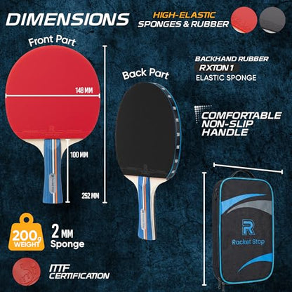 Velocity Table Tennis Paddle Set – 2 Ping Pong Rackets with ITTF-Approved Rubber, Retractable Net System, 3-Star Balls & Carry Case for Indoor & Outdoor Games and Travel Play