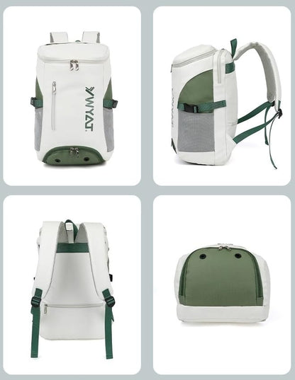 Badminton Tennis Backpack with Shoe Compartment,Racket Holder, Large Capacity Sports Bag for Tennis, Badminton, Pickleball, Squash - color: White&Green